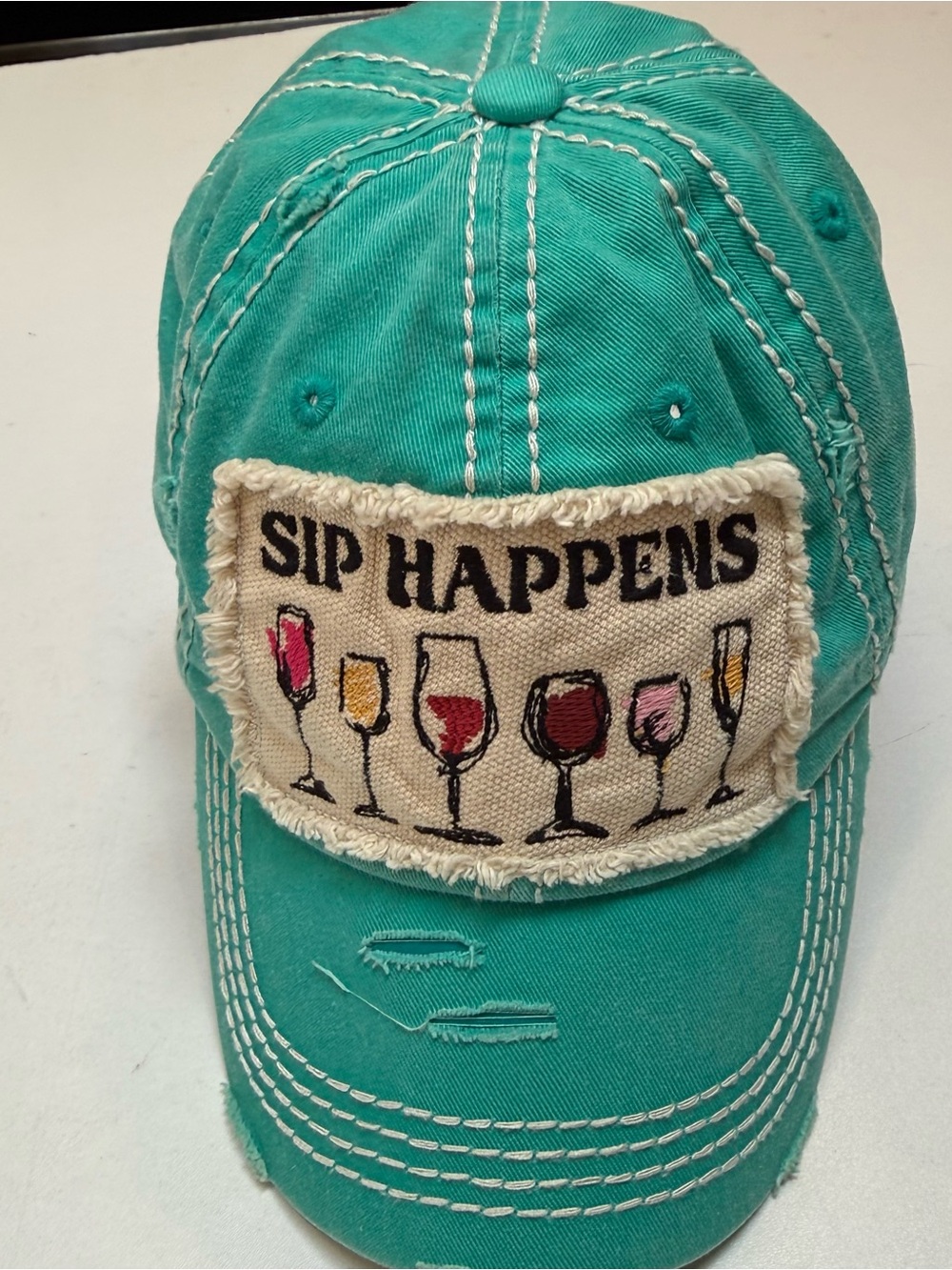 KBETHOS Teal 'Sip Happens' Embroidered Patch Baseball Cap